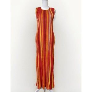 Kate & Mallory Women XS Dress Orange Accordion Maxi Sunset Luxury Ombre Resort